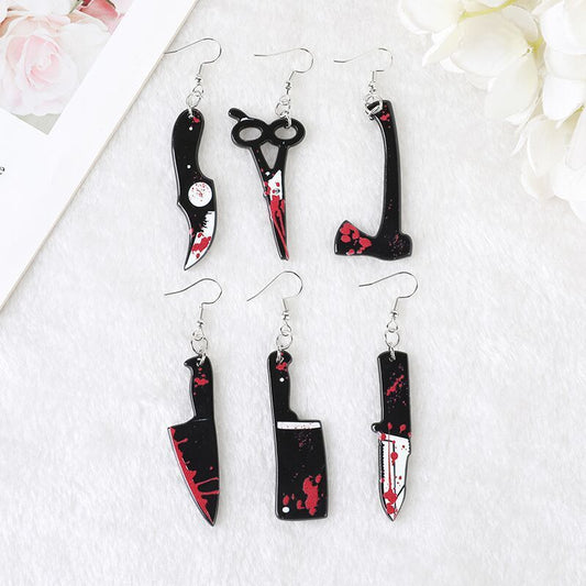 Acrylic Halloween Personality Fun With Blood Kitchen Knife Scissors Sharp Knife Simple Earrings Ear Accessories-Jewearrings