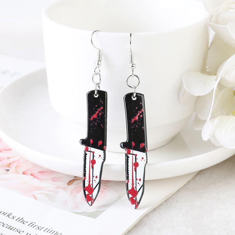 Acrylic Halloween Personality Fun With Blood Kitchen Knife Scissors Sharp Knife Simple Earrings Ear Accessories-Jewearrings