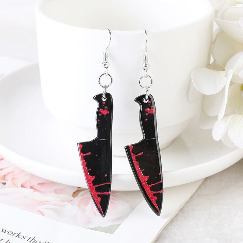 Acrylic Halloween Personality Fun With Blood Kitchen Knife Scissors Sharp Knife Simple Earrings Ear Accessories-Jewearrings