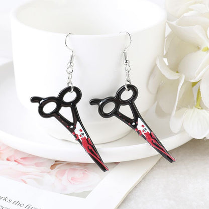 Acrylic Halloween Personality Fun With Blood Kitchen Knife Scissors Sharp Knife Simple Earrings Ear Accessories-Jewearrings