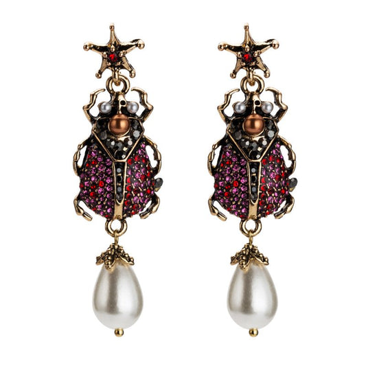 Acrylic imitation pearl insect earrings-Jewearrings