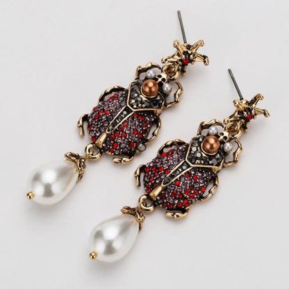 Acrylic imitation pearl insect earrings-Jewearrings