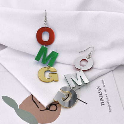 Acrylic Mirror Colored Letters Long Earrings-Jewearrings