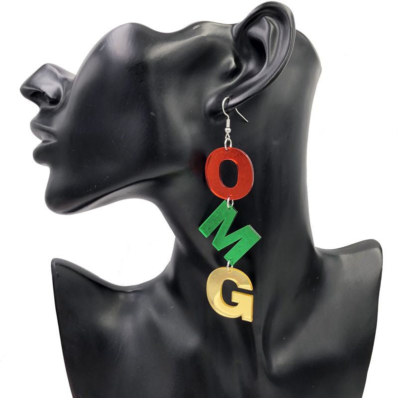 Acrylic Mirror Colored Letters Long Earrings-Jewearrings