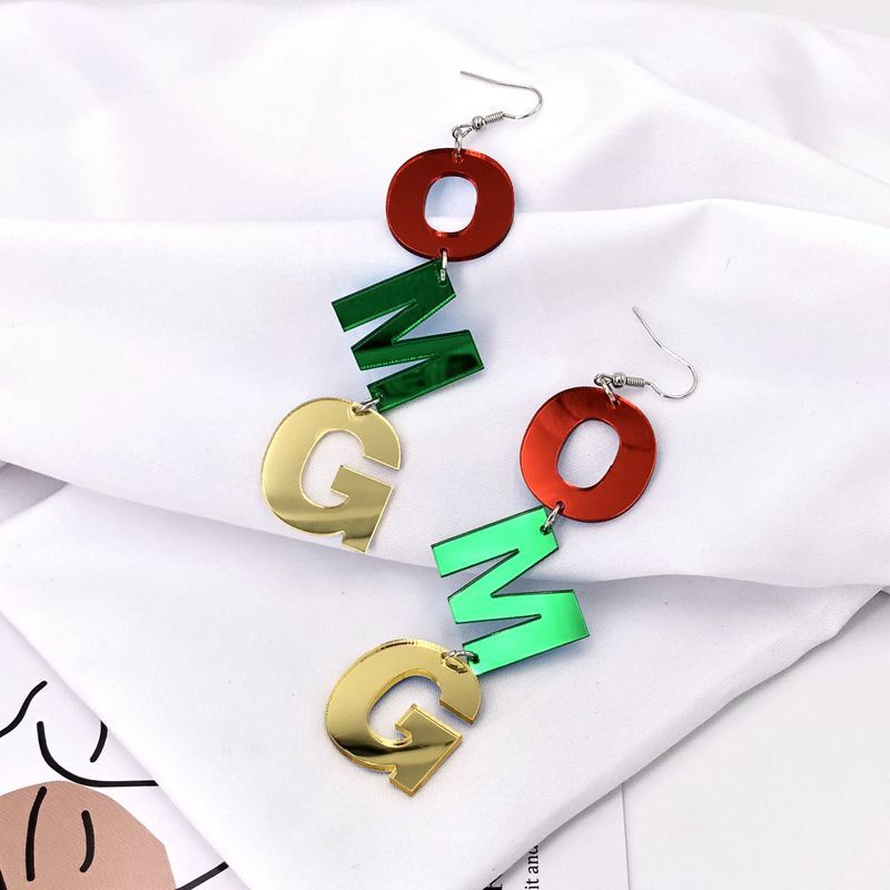 Acrylic Mirror Colored Letters Long Earrings-Jewearrings