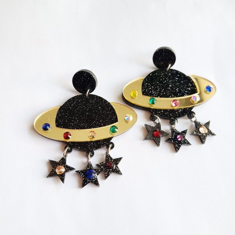 Acrylic Pentagram Cosmic Tassel Earrings-Jewearrings