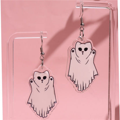 Acrylic Printed Halloween Pumpkin Cat Ghost Cat Pendant Earrings-Jewearrings