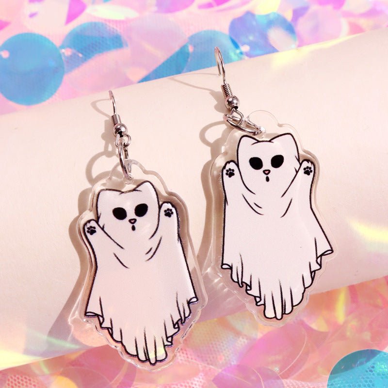 Acrylic Printed Halloween Pumpkin Cat Ghost Cat Pendant Earrings-Jewearrings