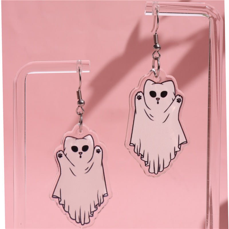 Acrylic Printed Halloween Pumpkin Cat Ghost Cat Pendant Earrings-Jewearrings