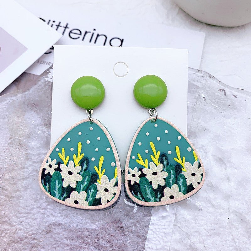 Acrylic Resin Leaf Floral Heart Embossed Print Earrings-Jewearrings