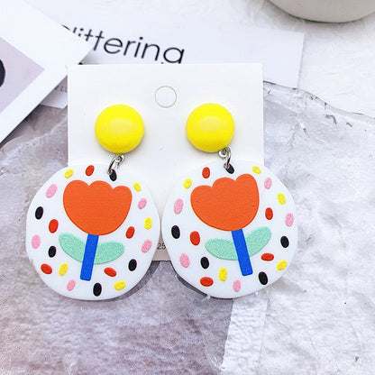 Acrylic Resin Leaf Floral Heart Embossed Print Earrings-Jewearrings