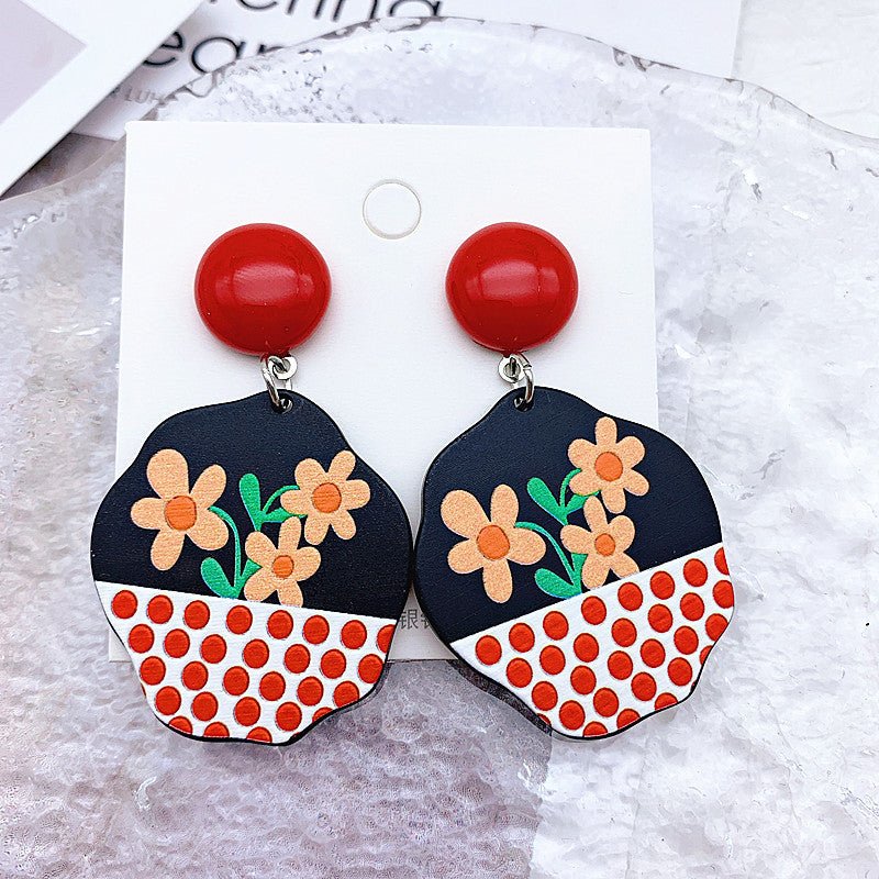 Acrylic Resin Leaf Floral Heart Embossed Print Earrings-Jewearrings