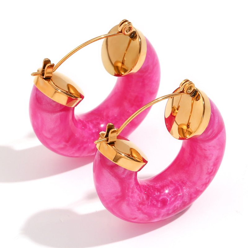 Acrylic Ring Tube C- Shaped Earrings Female-Jewearrings