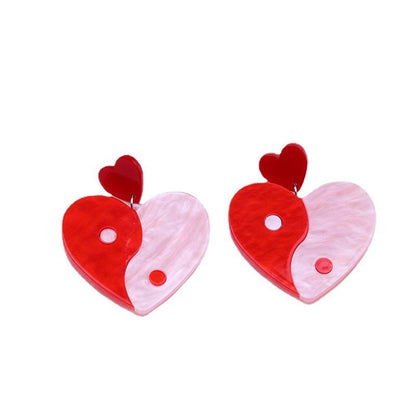 Acrylic Stitching Fashion Peach Heart Rainbow Earrings-Jewearrings