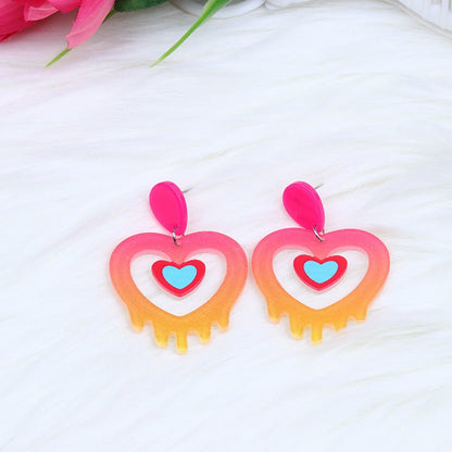 Acrylic Stitching Fashion Peach Heart Rainbow Earrings-Jewearrings