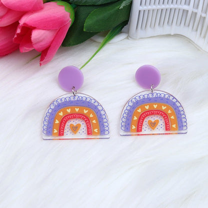 Acrylic Stitching Fashion Peach Heart Rainbow Earrings-Jewearrings