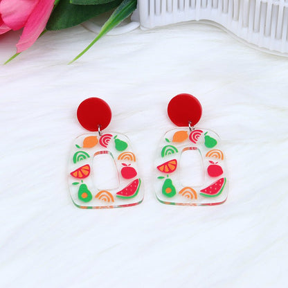 Acrylic Stitching Fashion Peach Heart Rainbow Earrings-Jewearrings