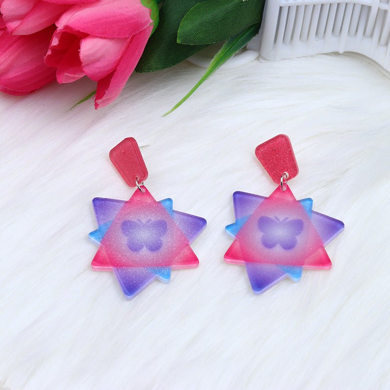 Acrylic Stitching Fashion Peach Heart Rainbow Earrings-Jewearrings