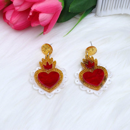 Acrylic Stitching Fashion Peach Heart Rainbow Earrings-Jewearrings