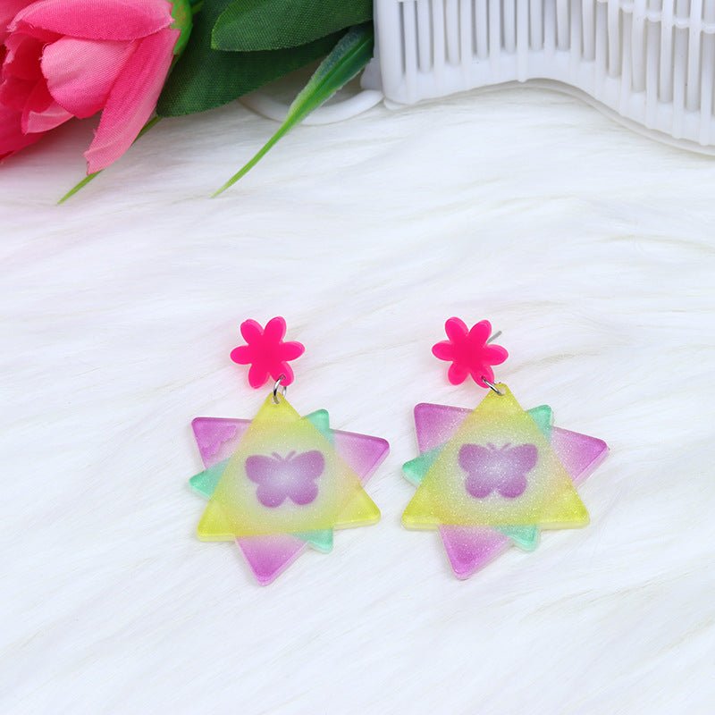 Acrylic Stitching Fashion Peach Heart Rainbow Earrings-Jewearrings