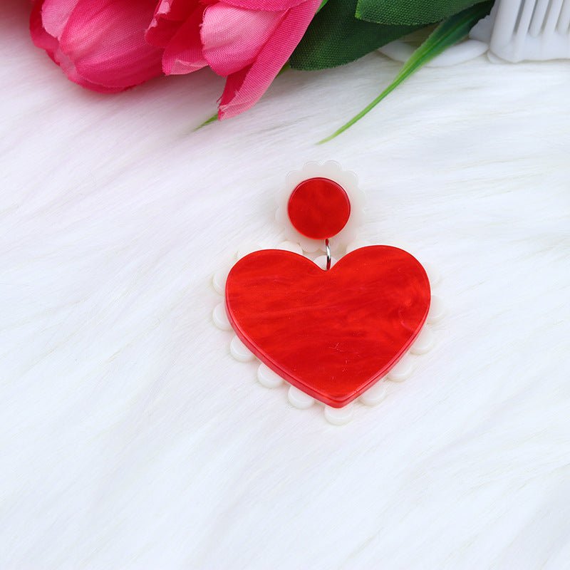 Acrylic Stitching Fashion Peach Heart Rainbow Earrings-Jewearrings