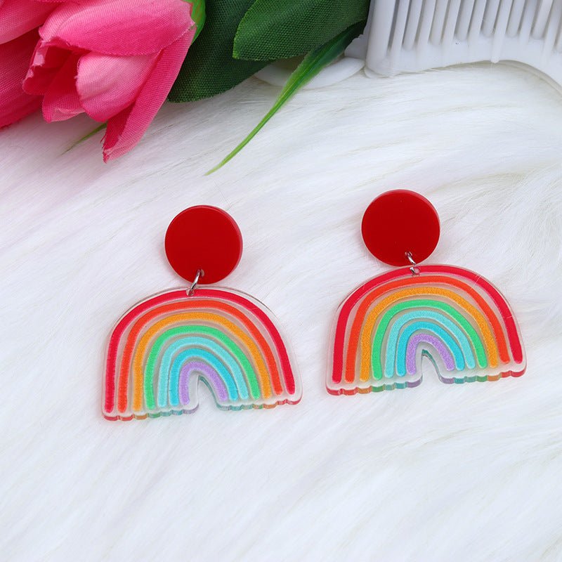 Acrylic Stitching Fashion Peach Heart Rainbow Earrings-Jewearrings