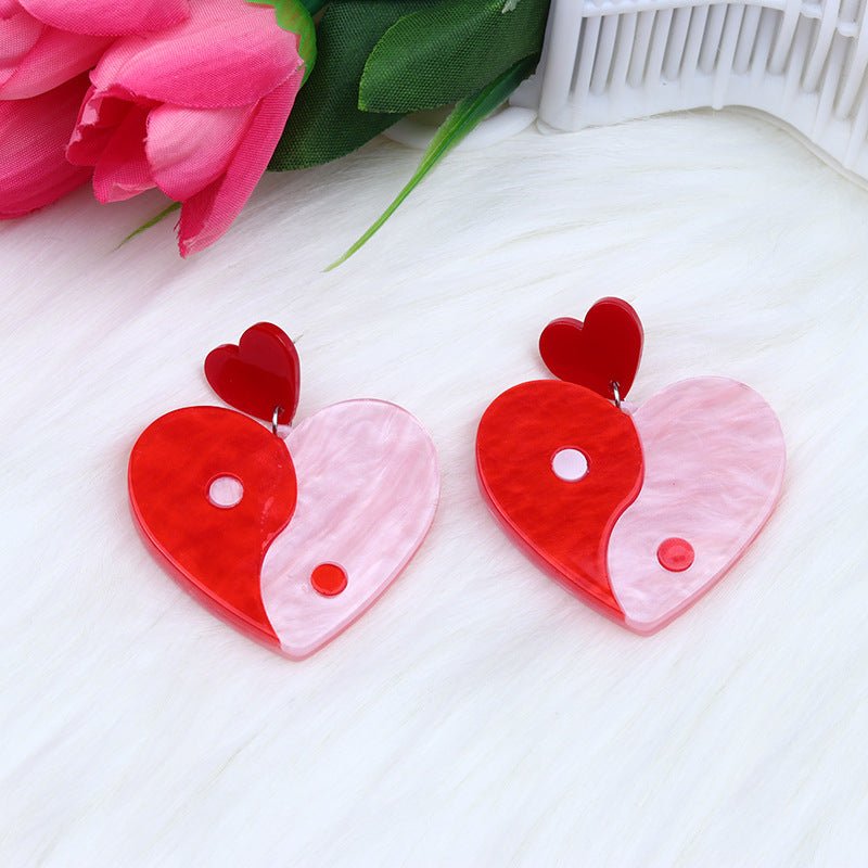 Acrylic Stitching Fashion Peach Heart Rainbow Earrings-Jewearrings