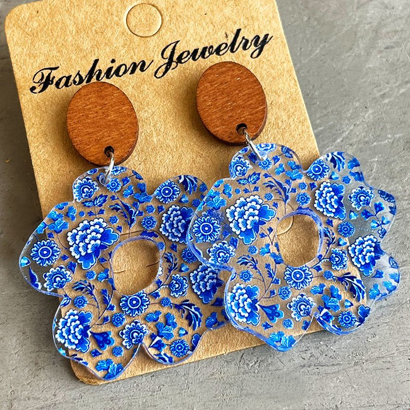 Acrylic Wooden Flower Simple Earrings-Jewearrings