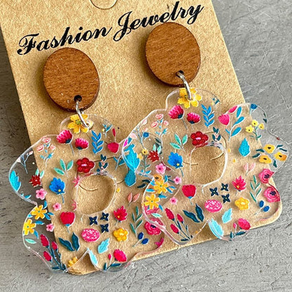 Acrylic Wooden Flower Simple Earrings-Jewearrings