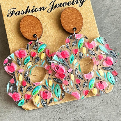 Acrylic Wooden Flower Simple Earrings-Jewearrings