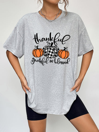 Round Neck Short Sleeve Fall Season Graphic T-Shirt-Jewearrings