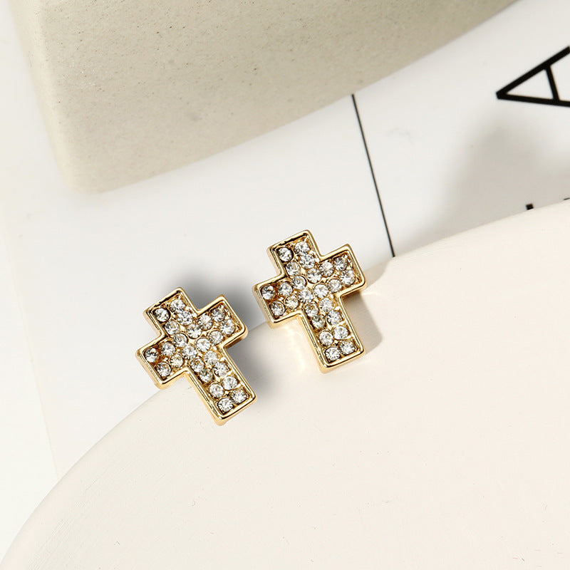 Silver Cross Gentleman's Stud Earrings Petite Mini-Jewearrings