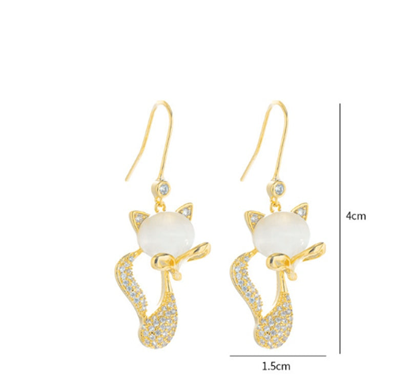 Opal Earrings Female Fox Earrings Sweet Temperament Long Style-Jewearrings