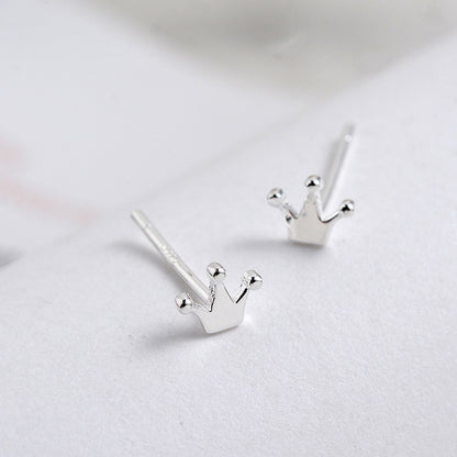 Lovely Mini Crown S925 Sterling Silver Stud Earrings-Jewearrings