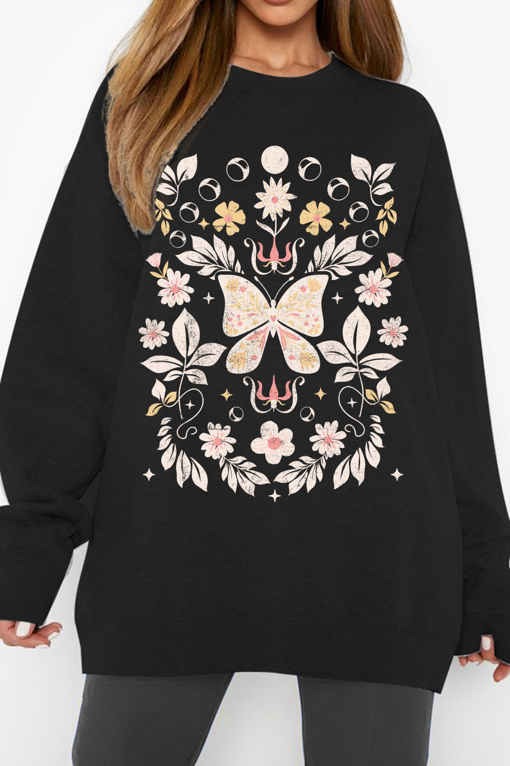 Simply Love Simply Love Full Size Flower and Butterfly Graphic Sweatshirt-Jewearrings