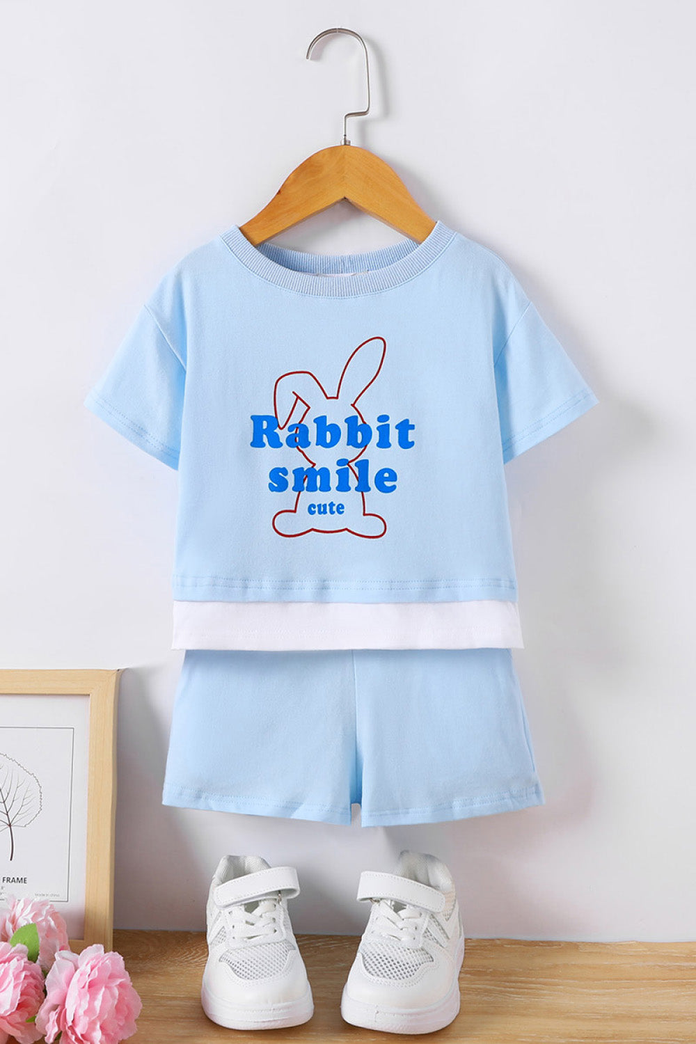 RABBIT SMILE CUTE Graphic Tee and Shorts Set-Jewearrings