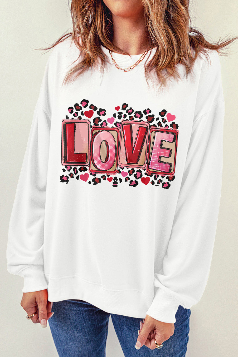 LOVE Round Neck Dropped Shoulder Sweatshirt-Jewearrings