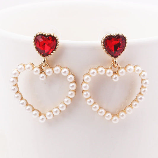 Korean Style Fashion Metal Sweet Peach Heart Pearl Earrings Personality Temperament-Jewearrings