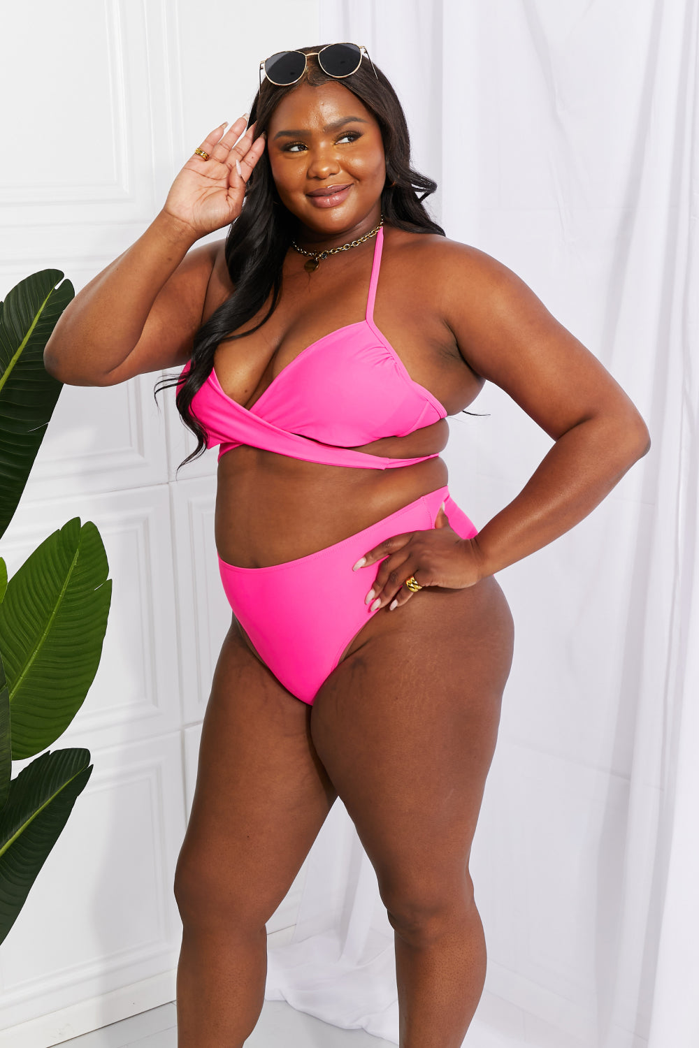 Marina West Swim Summer Splash Halter Bikini Set in Pink-Jewearrings