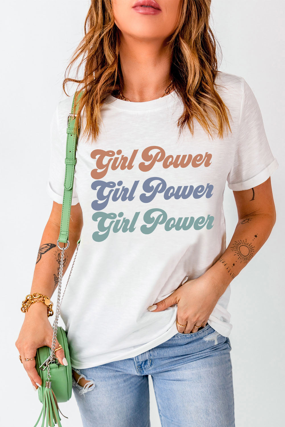 GIRL POWER Graphic Round Neck Tee-Jewearrings