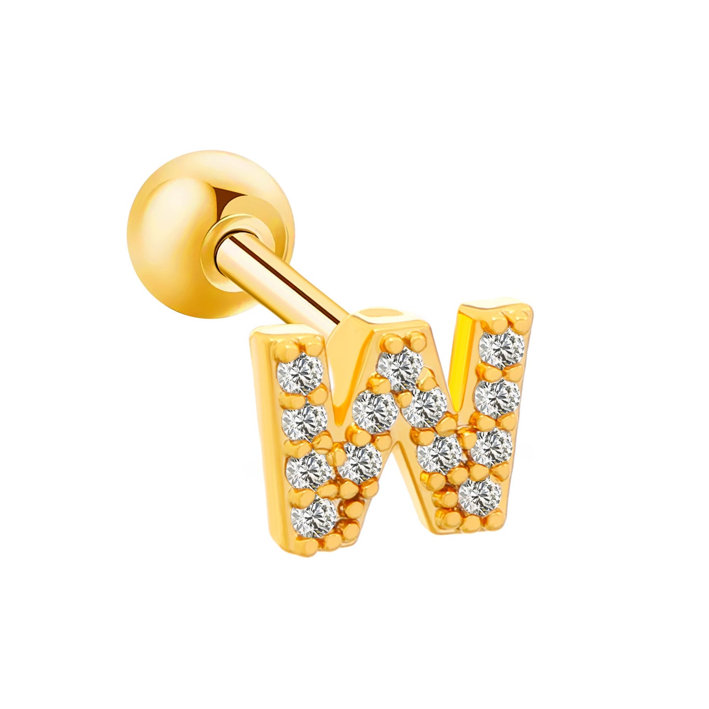 Inlaid Zircon 26 English Letters Ear Bone Stud Retro Personality Alloy Letter Thread Stud Earrings Ear Piercing-Jewearrings