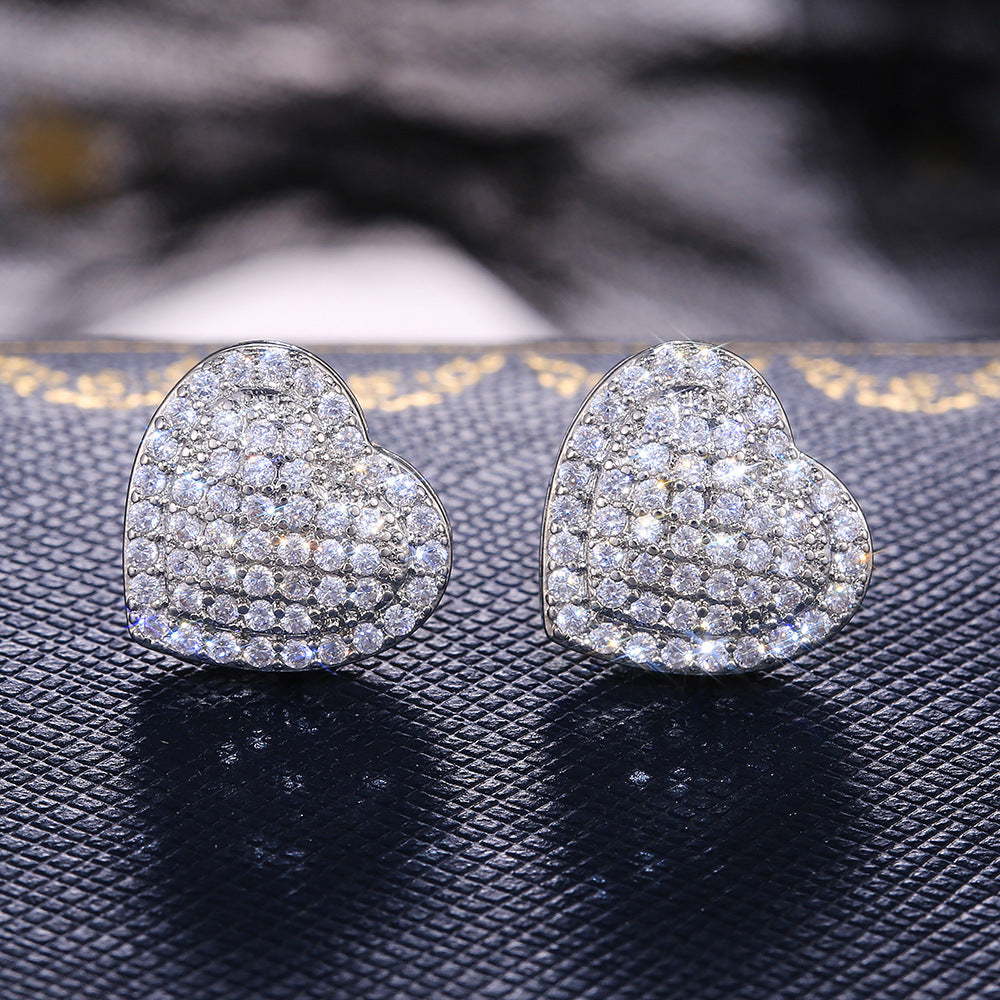 New Fashion OL Micro Inlaid Zircon Love Stud Earrings For Women-Jewearrings