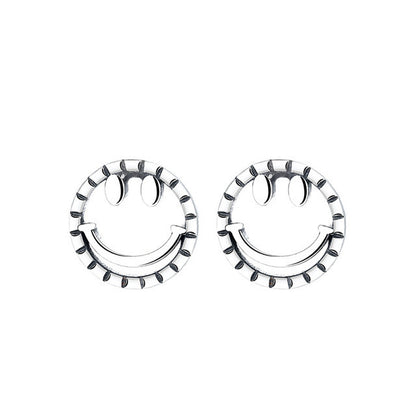 S925 Sterling Silver Simple Smile Face Earrings-Jewearrings