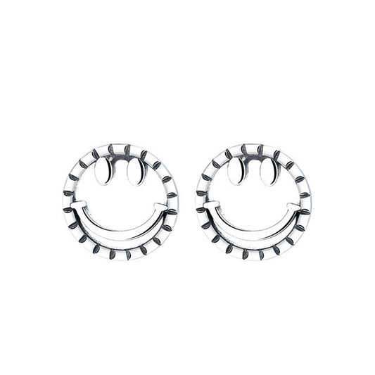 S925 Sterling Silver Simple Smile Face Earrings-Jewearrings