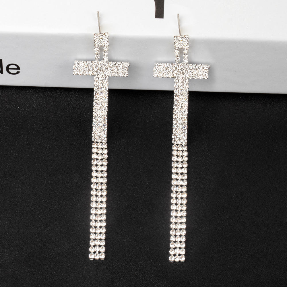 Fashion Jewelry 925 Silver Needle Ornaments Rhinestone Letter B Earrings Banquet Tassel Ear Ornaments Female-Jewearrings