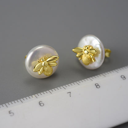 S925 Silver Pearl Bee Women's Earrings-Jewearrings