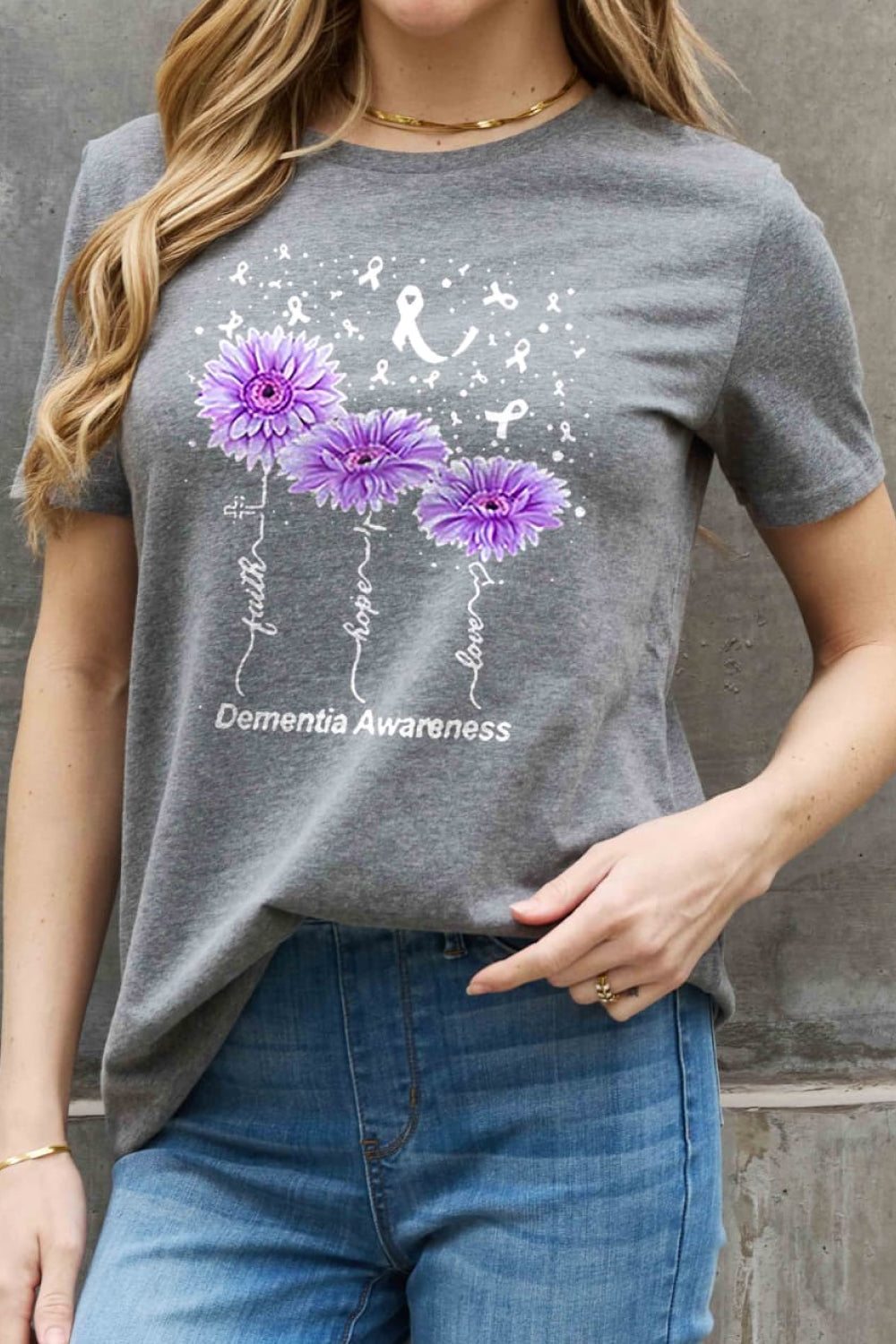 Simply Love Full Size DEMENTIA AWARENESS Graphic Cotton Tee-Jewearrings