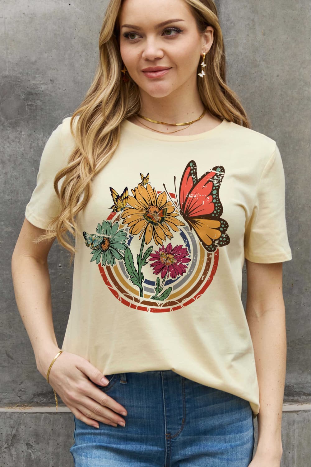 Simply Love Simply Love Full Size Flower & Butterfly Graphic Cotton Tee-Jewearrings