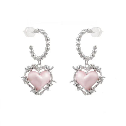 Puffy Balloon Heart Dangle Earrings-Jewearrings