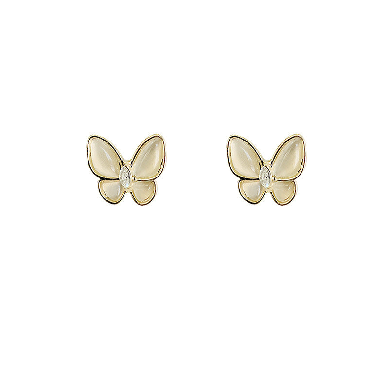 Opal Butterfly Stud Earrings Female Retro Temperament-Jewearrings